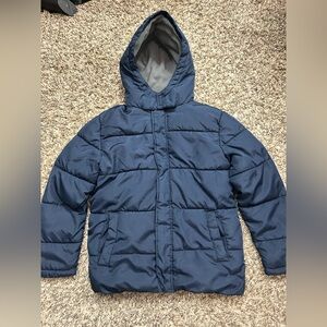 Boys Faded Glory Puffer Hooded Winter Coat Jacket Full Zip Sz L 10 - 12